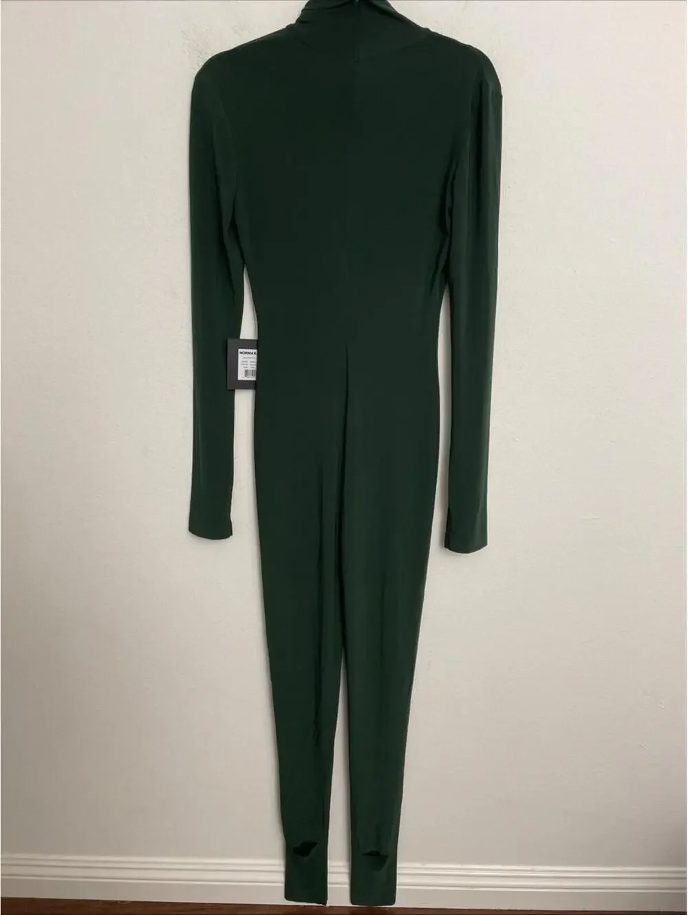 Norma Kamali Slim Fit Turtle Catsuit With Footsie in green S NWT $200 - Picture 6 of 10